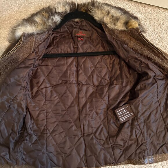 Danier Faux Fur -Trimmed Brown Distressed Leather Crop Jacket Size P (Fits XS–S) - Picture 7 of 9
